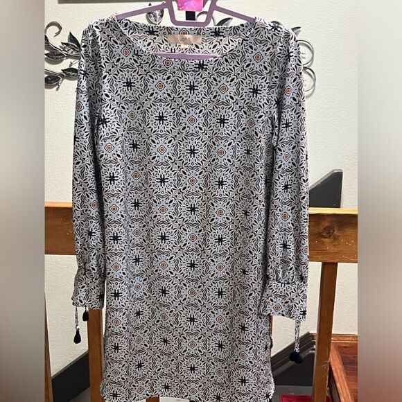 LOFT Blue Gold Paisley  Sheath Dress Knee-Length Long Sleeve Size Small. #073 - Picture 6 of 6